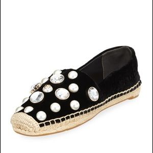 Tory Burch Vail Embellished Velvet Espadrille Flat